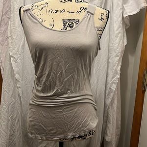 Outback Red light grey tank top, gathered at the waistline